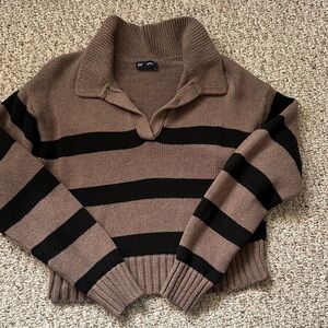 GAP Taupe and Black Striped Turtleneck Sweater